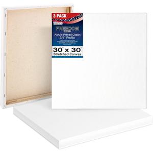 U.S. Art Supply 30 x 30 inch Stretched Canvas 12-Ounce Triple Primed, 3-Pack - Professional Artist Quality White Blank 3/4" Profile, 100% Cotton, Heavy-Weight Gesso - Acrylic Pouring, Oil Painting