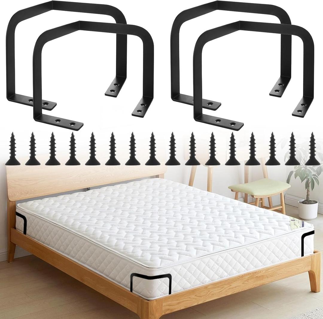 4PCS Metal Mattress Slide Stopper, Mattresses Retainer Bar for Adjustable Beds, Non Slip Mattress Gripper, Mattresses Stabilizer, Prevents Mattress Sliding for Bedroom Bed Frame