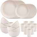 Supernal Wheat Straw Dinnerware Sets,Dish Sets for 8,Plates and Bowls Set Dishwasher Safe,Unbreakable Dinnerware,Reusable Plastic Plates,Beige Color 16pcs Plates, 8pcs Bowls, 8pcs Cups. (32pcs)