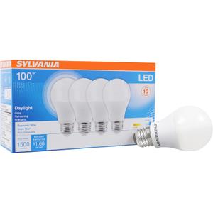 Sylvania LED A19 Light Bulb, 100W Equivalent, Efficient 14W, 1500 Lumens, Frosted Finish, Daylight - 4 Pack (78103)