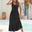 AUSELILY Womens Summer Dresses Floral Sleeveless Tiered Maxi Dress Pockets