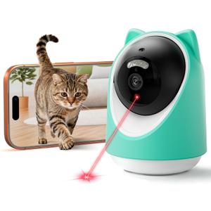 ASFSKY Pet Camera 2K Indoor Cat Camera Auto-Tracking for Cats, Cat Laser, Motion Detection Alerts, Night Vision, 2-Way Audio of pet Monitor, Cat Dog Home Security Camera with Phone App Light Green