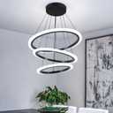 O'NEELDY Modern 3 Ring LED 52W Black Pendant Light with Irregular Ring Lights Adjustable Hanging Lamp for Dining Room Bedroom Kitchen Island Cafe