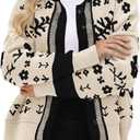 yoeasy Womens Floral Cardigan Sweater Color Block Open Front Long Sleeve Button Down Knit Loose Short Cardigan Sweaters (Blue, XS)