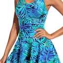 Yonique One Piece Swimsuits for Women Modest Tummy Control Swimdress Vintage Bathing Suits Skirt Swimwear (Blue, L)