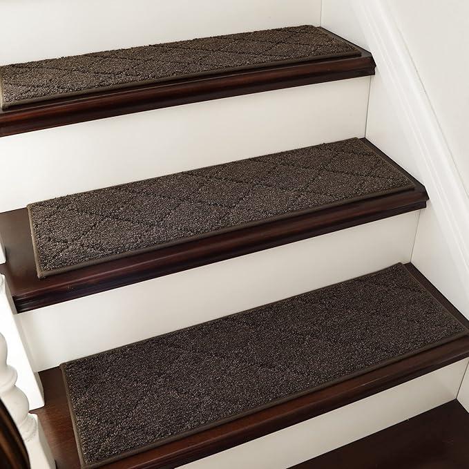 COSY HOMEER Edging Stair Treads Non-Slip Carpet Mat 28inX9in Indoor Stair Runners for Wooden Steps, Edging Stair Rugs for Kids and Dogs, 100% Polyester TPE Backing (15pc, Brown)