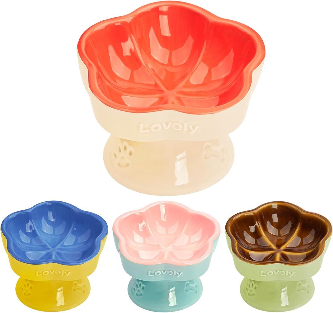 S&Q's CERAMICS Raised Cat Bowl, Elevated Cat Bowl for Food and Water, Ceramic Titled Dish, Anti Vomit & Whisker Friendly, Microwave and Dishwasher Safe (Orange, 5.8")