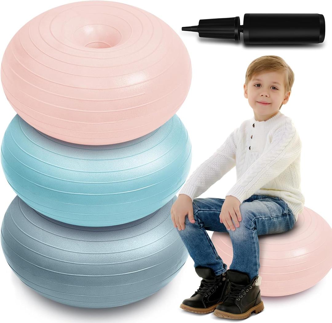 Lewtemi Flexible Seating for Classroom 20 Inch Inflatable Yoga Ball Chair Large Donut Exercise Ball Chair Cushion Seat with Inflator for Kid Student Sensory Balance Home Office, 20 x 20 x 8.8"
