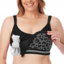 Momcozy Seamless 4-in-1 Pumping Bra Hands Free, CozyFitClasp Pumping & Nursing Bras, Supportive Breast Pump Bra Leopard Black L 