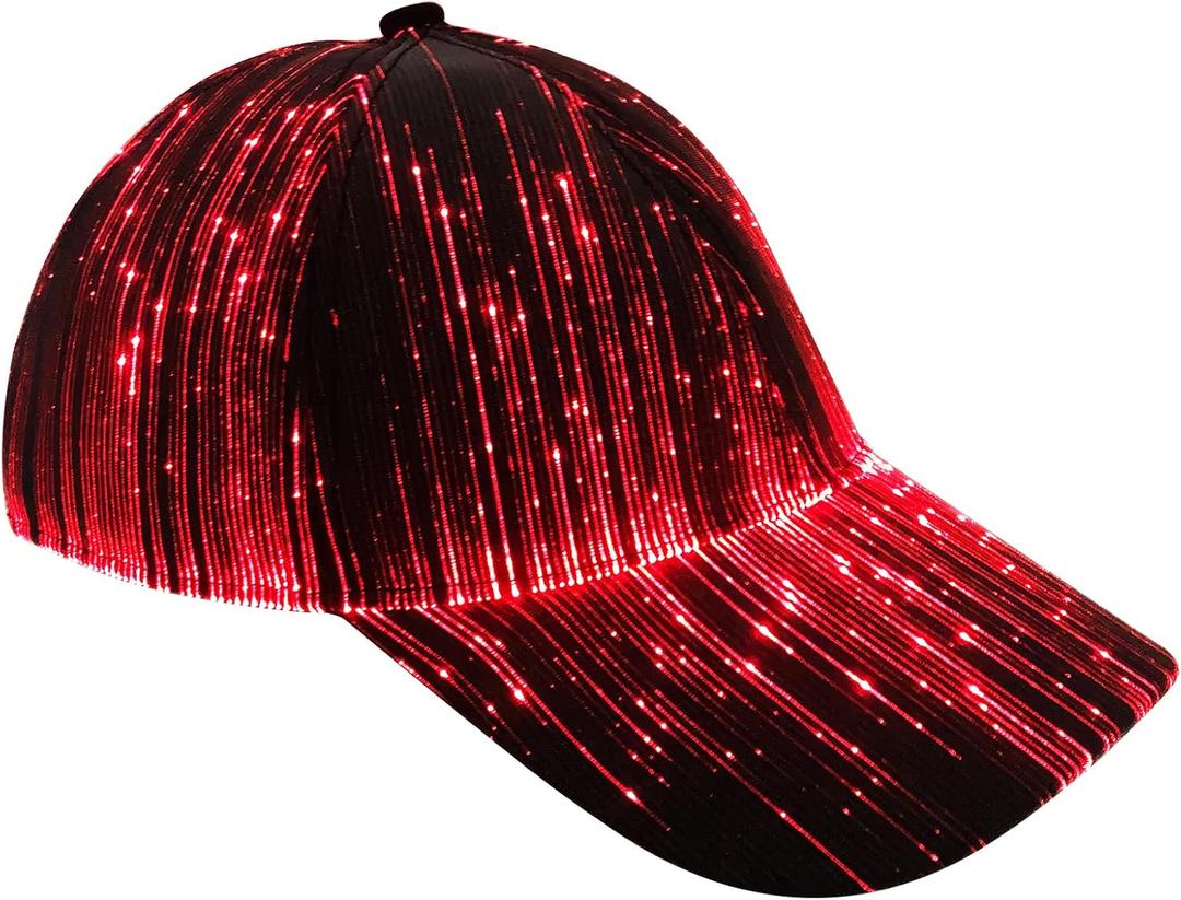 LED Light Up Baseball Cap, USB Rechargeable Fiber Optic Hat with 7 Glowing Colors for Party, Black