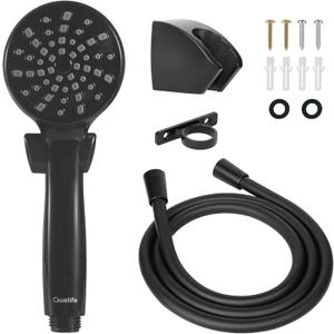 RV Shower Head with Hose and On Off Switch (Trickle), Water Saving High Pressure Shower Head with Hose Guide Ring, Shower Holder for RV, Camper, Van, Travel Trailer, Motorhome, Boat, Black