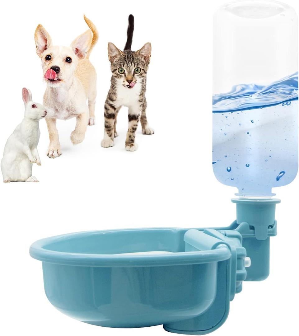 VANNON 16oz Pet Water Bottle, Gravity Dog Water Bowl Dispenser for Cage, Anti-Overflow Water Dispenser for Small Dogs, Cats, Rabbits and Other Small Animals, BPA Free, Blue