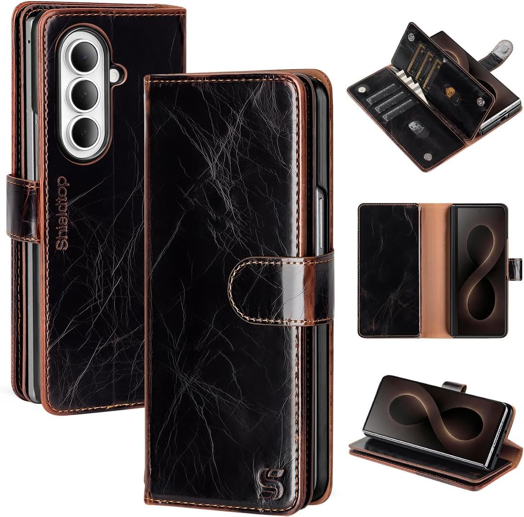 Shieldtop for Galaxy Z Fold 8 Ultra Wallet Case with Card Holder,Coffee