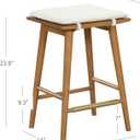 Nathan James Barker Counter Height Solid Wood Barstool with Upholstered Cushion, Backless Island Stool with Rubberwood Legs and Natural Textured Linen Upholstery for Kitchen, Brown/White