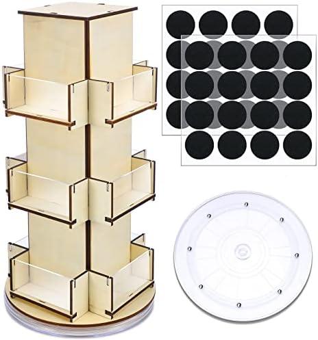 Kathfly Rotating Display Stand 3 Tier Wood Greeting Card Display Stand Wooden Racks Sticker for Shows Multi Pocket Tabletop Countertop Retail Holder for Book, 17'', Natural