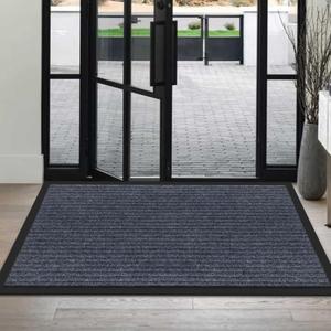 Front Door Mat Indoor Outdoor Entrance 48"x32", Heavy Duty Ribbed Non Slip Mat, Absorbent Dirt Moisture Trapper Waterproof Rubber Backing Doormats, Low Profile Washable Front Doormat, Grey