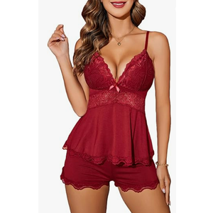 Avidlove Womens Sweetness Cami Set Lace Camisole Lingerie Nightwear Sexy Pajamas Lounge Sets Red Wine XXL