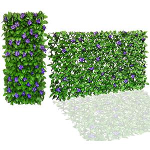 Expandable Fence Privacy Screen for Balcony Patio Outdoor,Decorative Faux Ivy Fencing Panel,Artificial Hedges (1, Purple Flower)