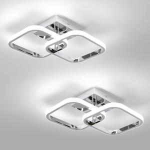 CANEOE 2 Packs Led Ceiling Light Fixture,Modern Hallway Light Fixtures Ceiling Lighting,Square Close to Ceiling Lights for Bathroom Bedroom Kitchen Balcony Stair Small Hallway Lamp (Chrome)