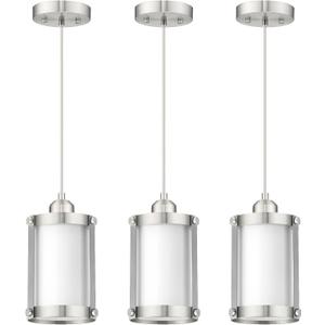 Brushed Nickel Pendant Lights Kitchen Island 3 Pack, Modern Kitchen Pendant Lighting Over Island with Milk Glass, Farmhouse Mini Hanging Light for Sink Dining Room, OS-3014-3PBN