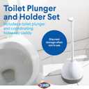 Clorox Toilet Plunger with Hideaway Holder Caddy Heavy-Duty Compact Design with Non-Skid Rubber Base for Bathroom Convenient Storage Toilet Unclogger, 6.5x19.5-Inch, White