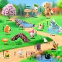U-Zimikee 100 Pcs Mini Fairy Garden Accessories - Miniature Landscape Decorations with Bridge Pond House Gnome Figurines Mini Resin Animals Miniature Garden Figures Bulk for Dollhouse Garden Craft