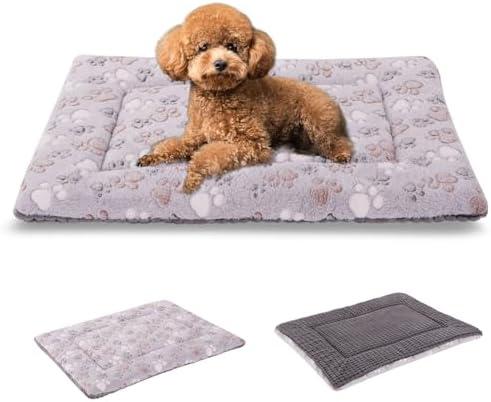 BVAGSS Dog Bed Mat,Reversible Crate Pad, Memory Foam Beds, Soft Warm Pet Cushion for Small Medium Dogs, Washable Pet Sleeping Mattress Kennel Bed Pad XH079 (24''x18''x1.6'',Grey Paw) 4Pcs