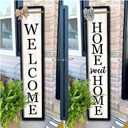 Surfapans Outdoor Welcome Sign for Front Porch Standing Large 2 Sided 45"X9" Wooden Frame Tall Vertical Leaner Long Home Sweet Home Front Door Sign for Rustic Outside Farmhouse Modern Decor (Black) (Black-Wood Sign)