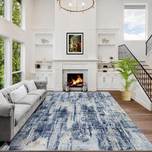 6x9 Area Rugs Washable Rug: Large Modern Abstract Living Room Rug Soft Anti-Skid Thin Carpet Indoor Floor Non-Shedding Carpets for Bedroom Dining Room Farmhouse Nursery Home Office Blue Gold