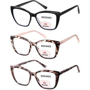 Bifocal Reading Glasses Women Cat Eye Oversized Blue Light Blocking Computer Readers Designer Clear Top Eyewear PT2001