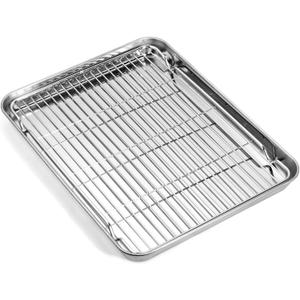 Baking Sheet with Wire Rack Set (1 Baking Pan + 1 Cooling Rack), 16 x 12 x 1 Inch Stainless Steel Cookie Sheet Pan Toaster Oven Tray with Rack, Non-stick & Dishwasher Safe