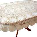 USTIDE Vintage Oval Crochet Tablecloth Beige Cotton Lace Table Cover Rustic Oval Table Overlays for Wedding/Party 80"x120"