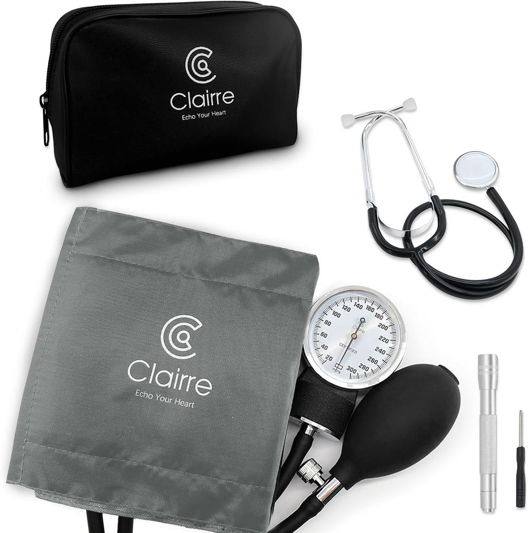 Professional Blood Pressure Cuff and Stethoscope Kit & Carrying Bag with Penlight, Aneroid Sphygmomanometer for Medical Students & Home Adult BP Monitoring, Gray