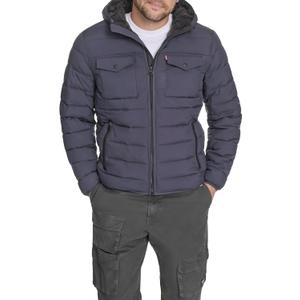 Water Resistant Performance Stretch Hooded Puffer Jacket, Medium