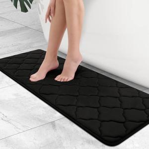 OLANLY Memory Foam Bath Mat Rug 47x17, Ultra Soft and Absorbent Bathroom Rugs, Non-Slip, Comfortable, Machine Washable Bath Carpet for Bathroom Floor, Tub, Shower and Home Decor Accessories, Black