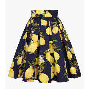 Women's High Waist Mid Length Skirt Vintage Print Pleated Skirt Size XS