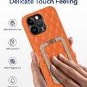 Luxury Compatible with iPhone 14 Pro Max Case with Glitter Diamond Stand, Soft Quilted Leather Design for Women & Girls 6.7" (Orange)