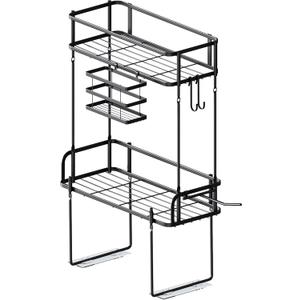 Bathroom Organizers, Upgrade Punch-Free Toliet Storage Shelf, Multifunctional Bathroom Storage Rack with 2 Removable Hooks & Paper Holder, Wall Mounted Shelf