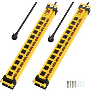 Plug'n 12 Outlet 3300J Surge Protector Power Strip,Individual Switches,9FT/14AWG/15AMP/1875W Power Cord,Heavy Duty Metal Power Strip with Cord Manager,for Workshop,Garage,Shop,2 Packs