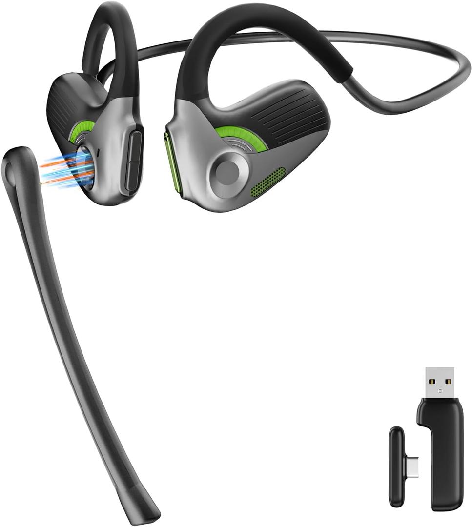 Open Ear Gaming Headphones | Wireless with Detachable Noise Canceling Mic for PC, PS4, PS5, Switch | Bluetooth/2.4Ghz USB/Type-C Connections | Upgraded 10H Battery & Lower Latency