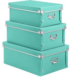 SEEKIND Storage Bins with lids, Water-Proof Storage Box Sets with Handles, Multiple Sizes Foldable Plastic Storage Organizer for Clothes,Cosmetic, Photos(Cyan)