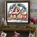 AREOPNMG Christmas House Paint by Numbers Kit for Adults Beginner DIY Winter Iandscaping Painting by Numbers Kits,with 3 Brushes and Acrylic Paint(Without Frame), Home Wall Decor 16 x 16 in