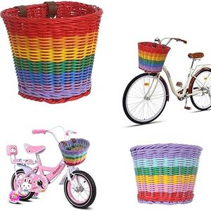 Bike Basket Adults 10.6inches+Kids Bike Basket 8.2inches,Pretty Hand-Woven Rainbow Bicycle Basket