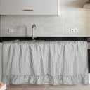 VitalCozy Cabinet Curtain 28" W x 51" L Grey Ruffles Sink Skirt for Bathroom Kitchen Grey Strips Short Curtain for Home Classroom Drape Under Desk Privacy Drape for Laundry Room