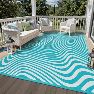 Waterproof Outdoor Rug 6x9, Teal Striped Patio Mat
Lightweight Plastic Straw Camping Rug, Reversible Indoor Outdoor RV Carpet for Outsides, Balcony, Backyard and Deck