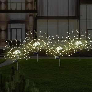 PXBNIUYA 4 Pcs Solar Garden Light Outdoor,175 LED Solar Firework Lights for Yard, 2 Modes IP67 Waterproof Copper Wire DIY Decorative Light, Starburst Lights for Party PatioWarm White