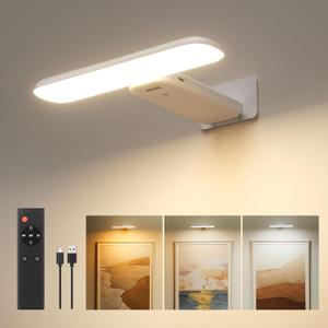 FULEN Picture Lights Battery Operated, Rechargeable Picture Frame Lights for Wall, LED Cordless Wall Lights for Arts,Paintings,Gallery&Dartbord Lighting, Remote Control,White, 1 PACK