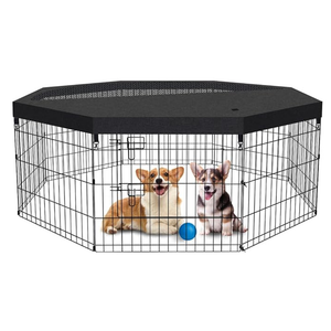 Foldable Metal Wire Dog Pen Pet Playpen Dog Fence Indoor Exercise Pen Enclosure Indoor Outdoor with Top Cover (Black 24 top Cover)
