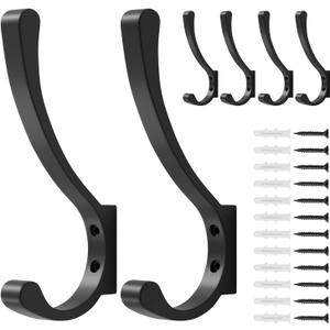 Coat Hanger Hooks Wall Mount - Backpack Hooks,Metal Wall Hooks For Hanging Heavy Duty, Screw In Hooks For Hanging Clothes, Black Coat Hooks For Wall, Purse Hanger For Wall, Wall Mounted Bag Hooks (6 Pack)