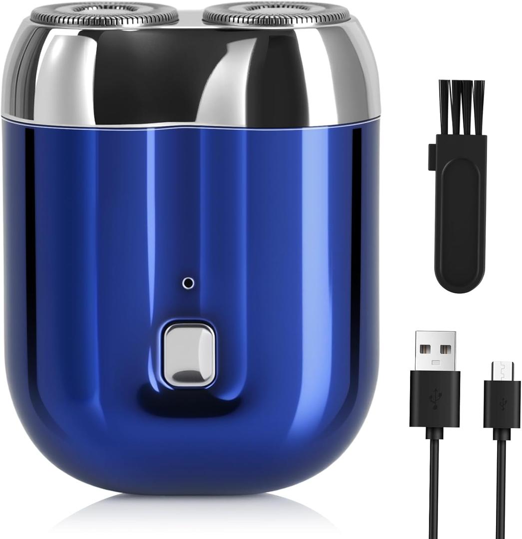 Mini Electric Shaver for Men, Upgrade Pocket Dual Head Shaver, Portable Razor for Men, Rechargeable Waterproof Compact Travel Electric Razor, USB Close Battery shavers (Blue)